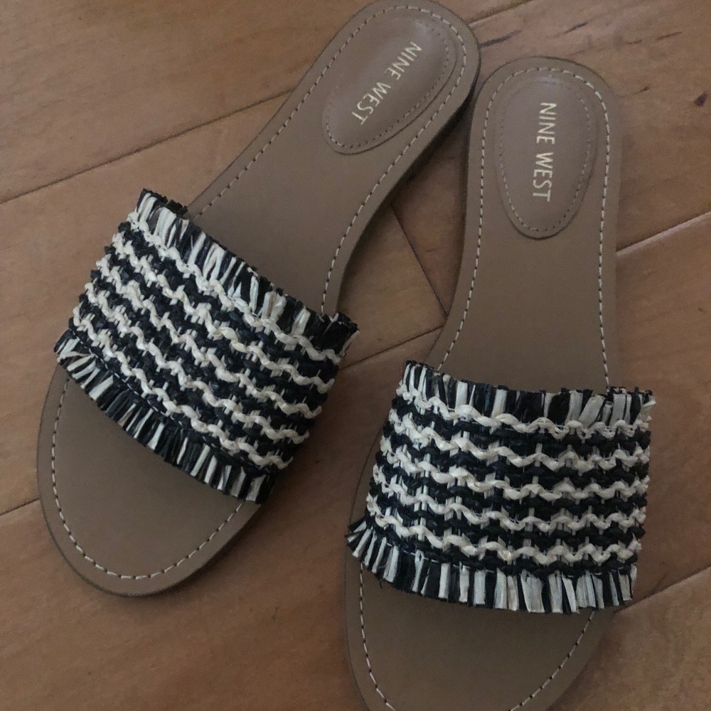 Black +Cream Slide Sandals, Nine West Ceela, sz 9